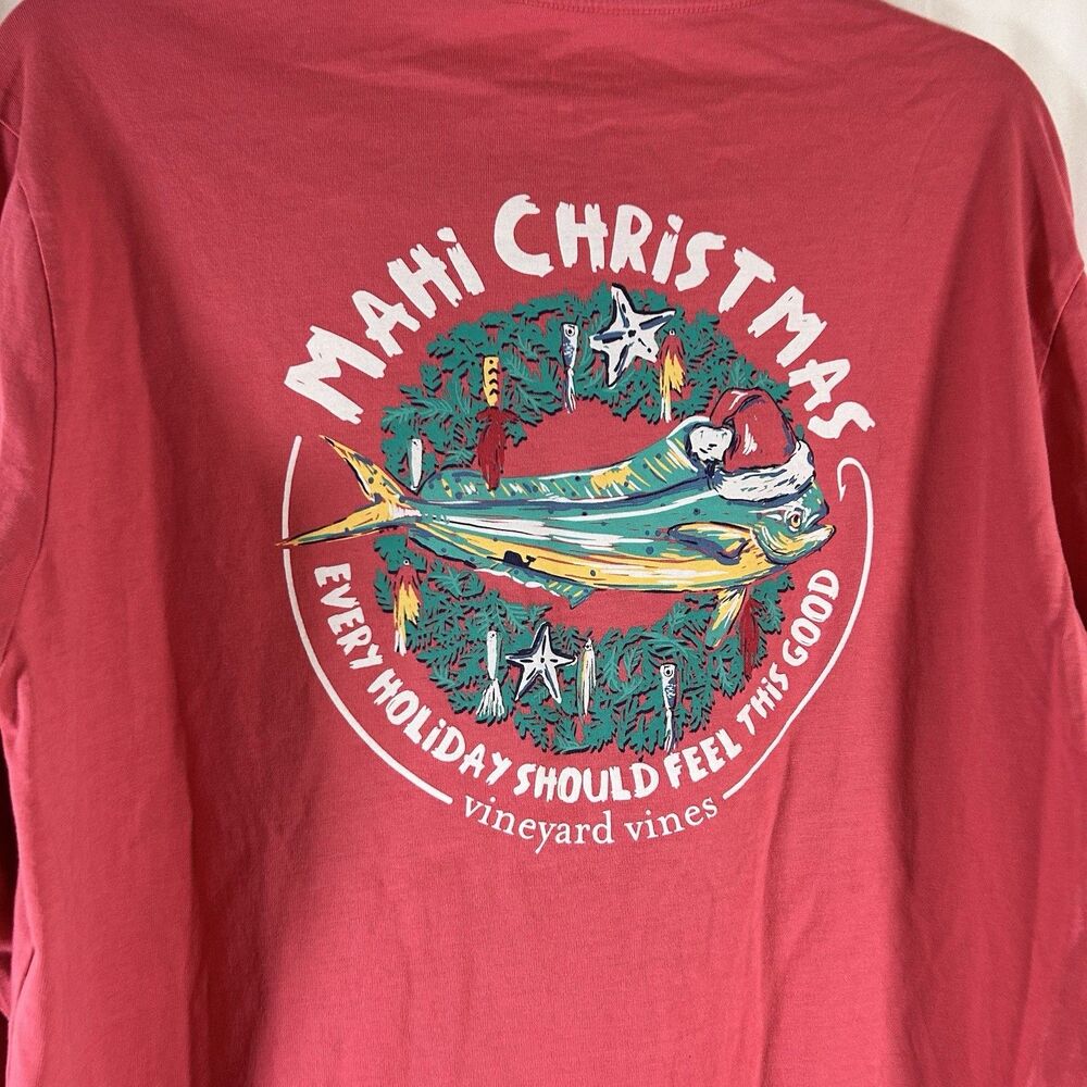 Vineyard Vines Shirt Men's Medium Coral Long Sleeve Mahi Christmas Crew Neck — image 7 of 8
